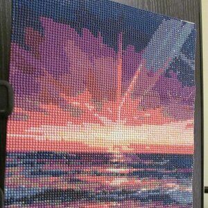 Finished Diamond Art Picture of a Sunrise on a Beach Scene #22412025